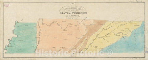 Historical Map, 1839 Geological map of The State of Tennessee, Vintage Wall Art
