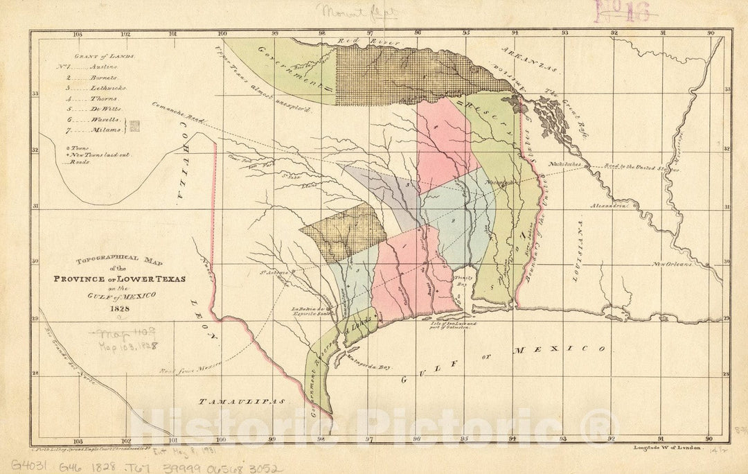 Historical Map, 1828 Topographical map of The Province of Lower Texas on The Gulf of Mexico, Vintage Wall Art