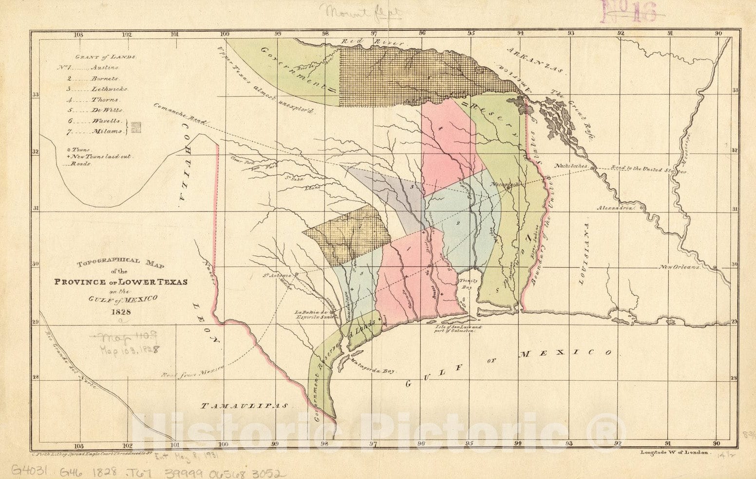 Historical Map, 1828 Topographical map of The Province of Lower Texas on The Gulf of Mexico, Vintage Wall Art