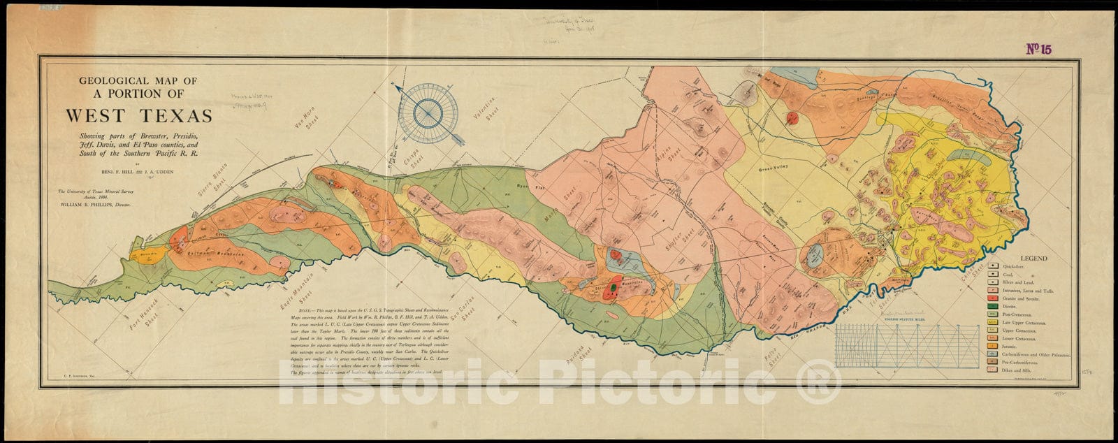 Historical Map, 1904 Geological map of a Portion of West Texas : Showing Parts of Brewster, Presidio, Jeff. Davis, and El Paso Counties, and South of The Southern Pacific R.R Reprint