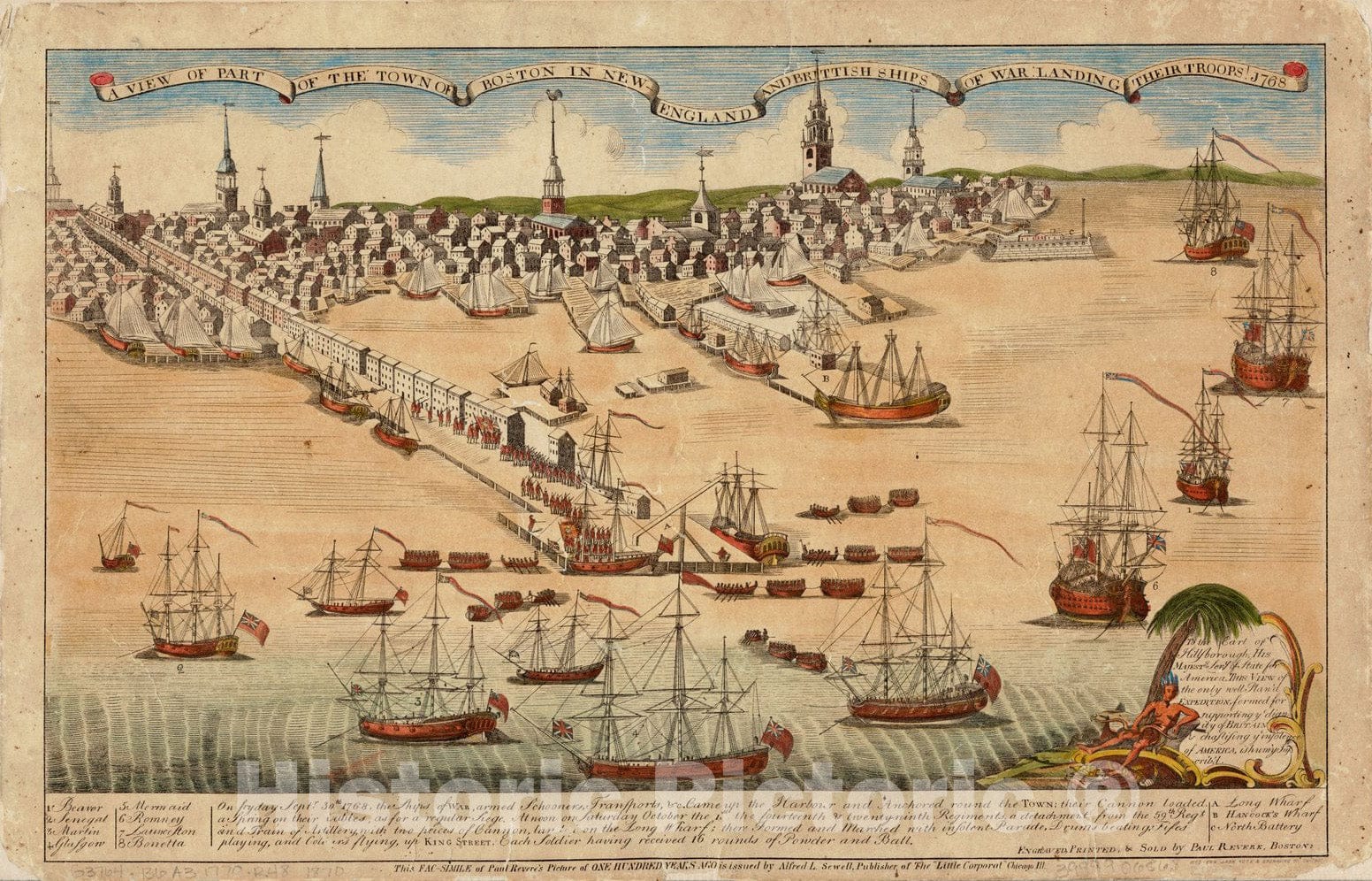 Historical Map, A View of Part of The Town of Boston in New-England and Brittish[sic] Ships of war Landing Their Troops! 1768, Vintage Wall Art