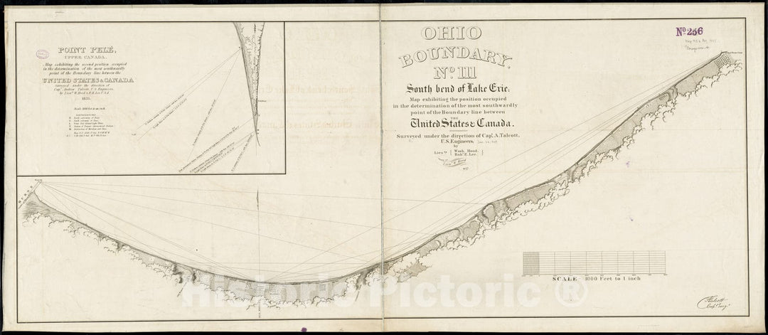 Historical Map, 1835 Ohio Boundary no. 1 South Bend of Lake Michigan, Vintage Wall Art