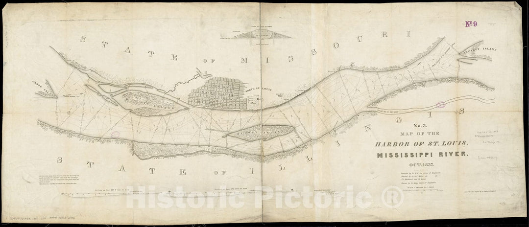 Historical Map, Map of The Harbor of St. Louis, Mississippi River, Oct. 1837, Vintage Wall Art