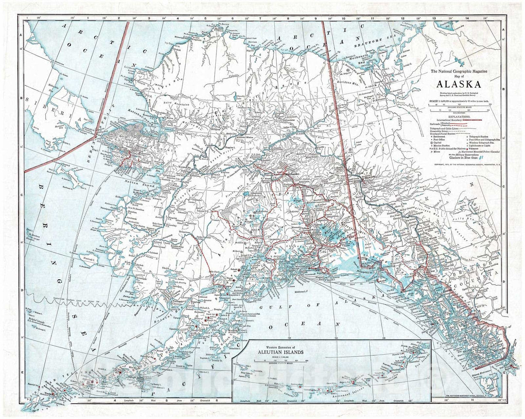 Historical Map, ca. 1914 Map of Alaska : Showing Latest explorations by U.S. Geological Survey and U.S. Coast and Geodetic Survey, Vintage Wall Art