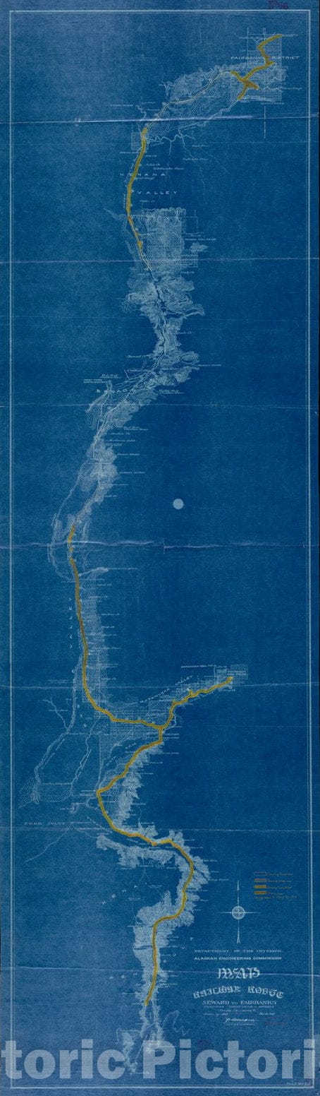 Historical Map, 1918 Map Railway Route, Seward to Fairbanks : (Including Matanuska - Branch), Vintage Wall Art