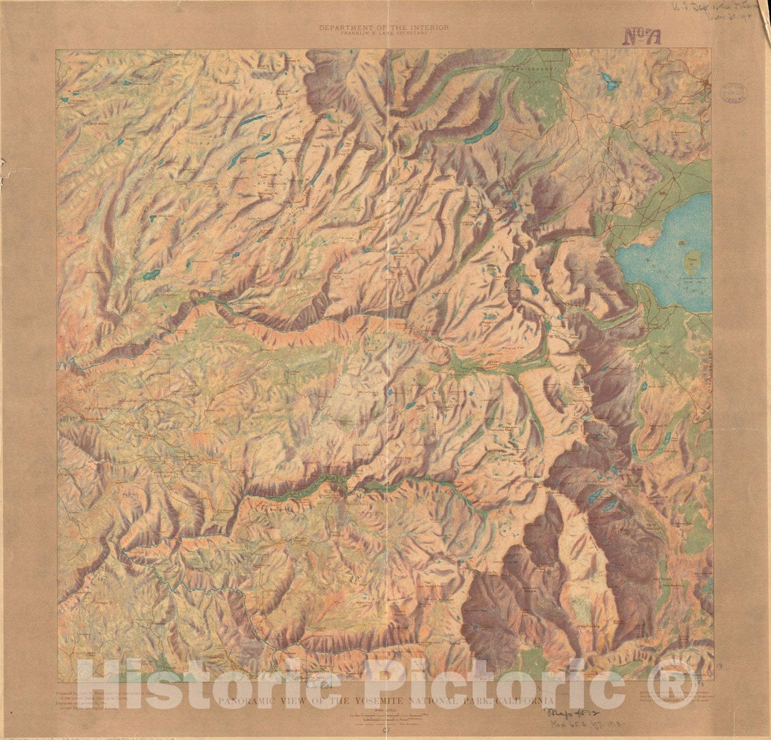 Historical Map, 1914 Panoramic View of The Yosemite National Park, California, Vintage Wall Art