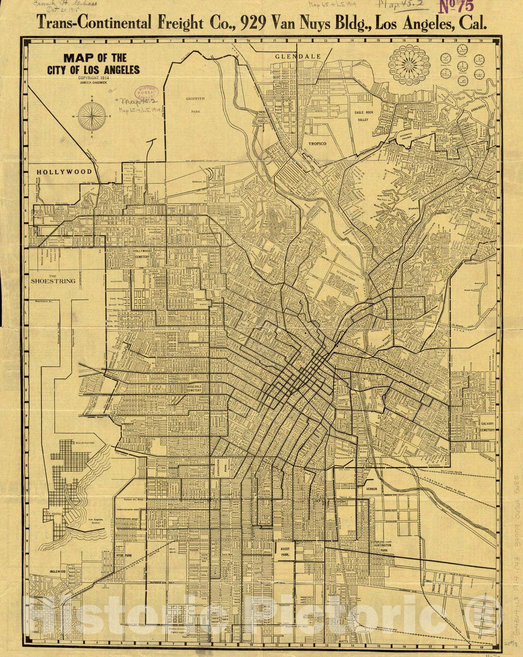 Historical Map, 1914 Map of the city of Los Angeles, Vintage Wall Art