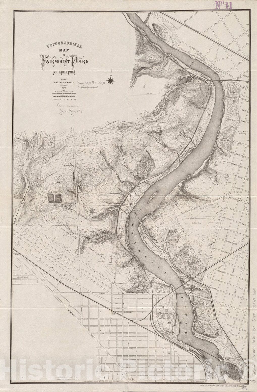 Historical Map, 1870 Topographical map of Fairmount Park, Philadelphia : excepting Wissahickon Valley, Vintage Wall Art