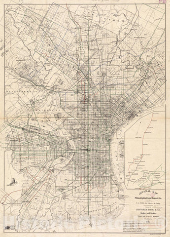 Historical Map, 1904 Official map of the Philadelphia Rapid Transit Co, Vintage Wall Art