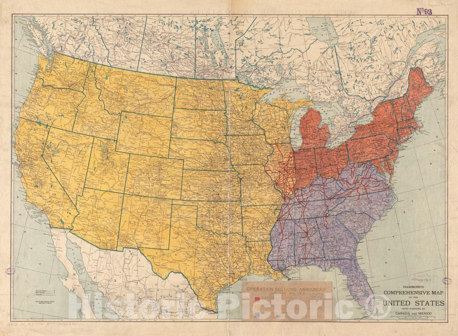 Historical Map, 1918 Hammond's Comprehensive map of The United States with portions of Canada and Mexico, Vintage Wall Art