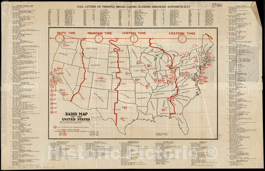 Historical Map, 1922 Radio map of The United States, Vintage Wall Art