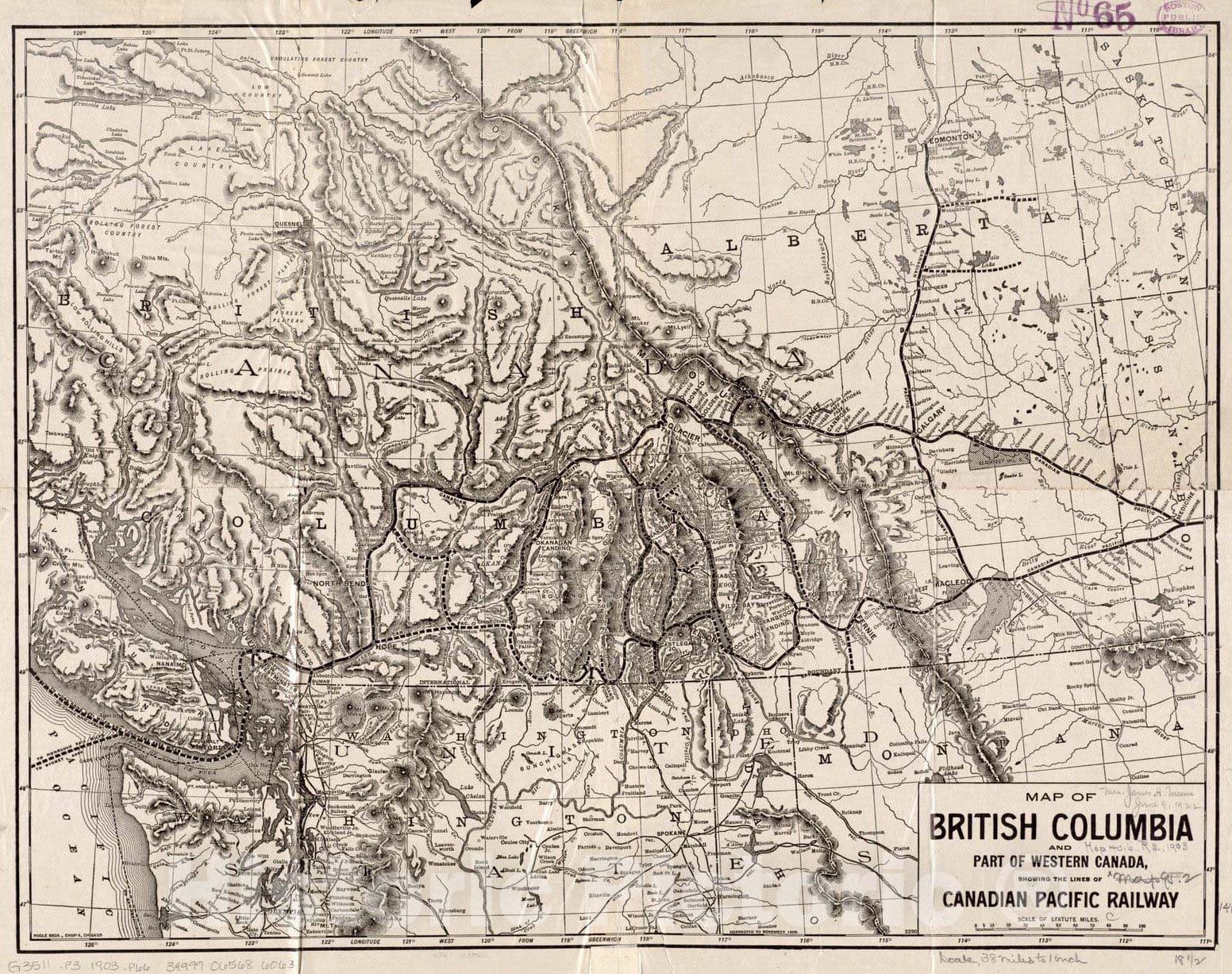 Historical Map, 1903 Map of British Columbia and Part of Western Canada, Showing The Lines and Lands of The Canadian Pacific Railway, Vintage Wall Art