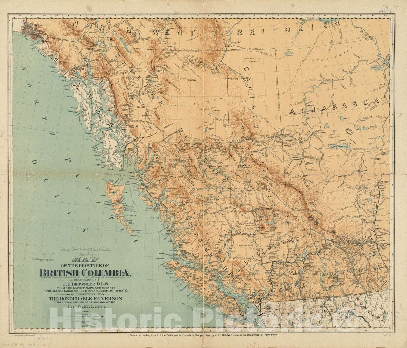 Historical Map, 1893 Map of the province of British Columbia, Vintage Wall Art