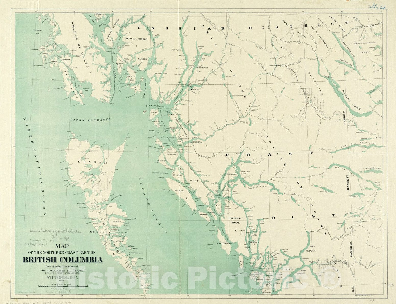 Historical Map, 1893 Map of The Northern Coast Part of British Columbia, Vintage Wall Art