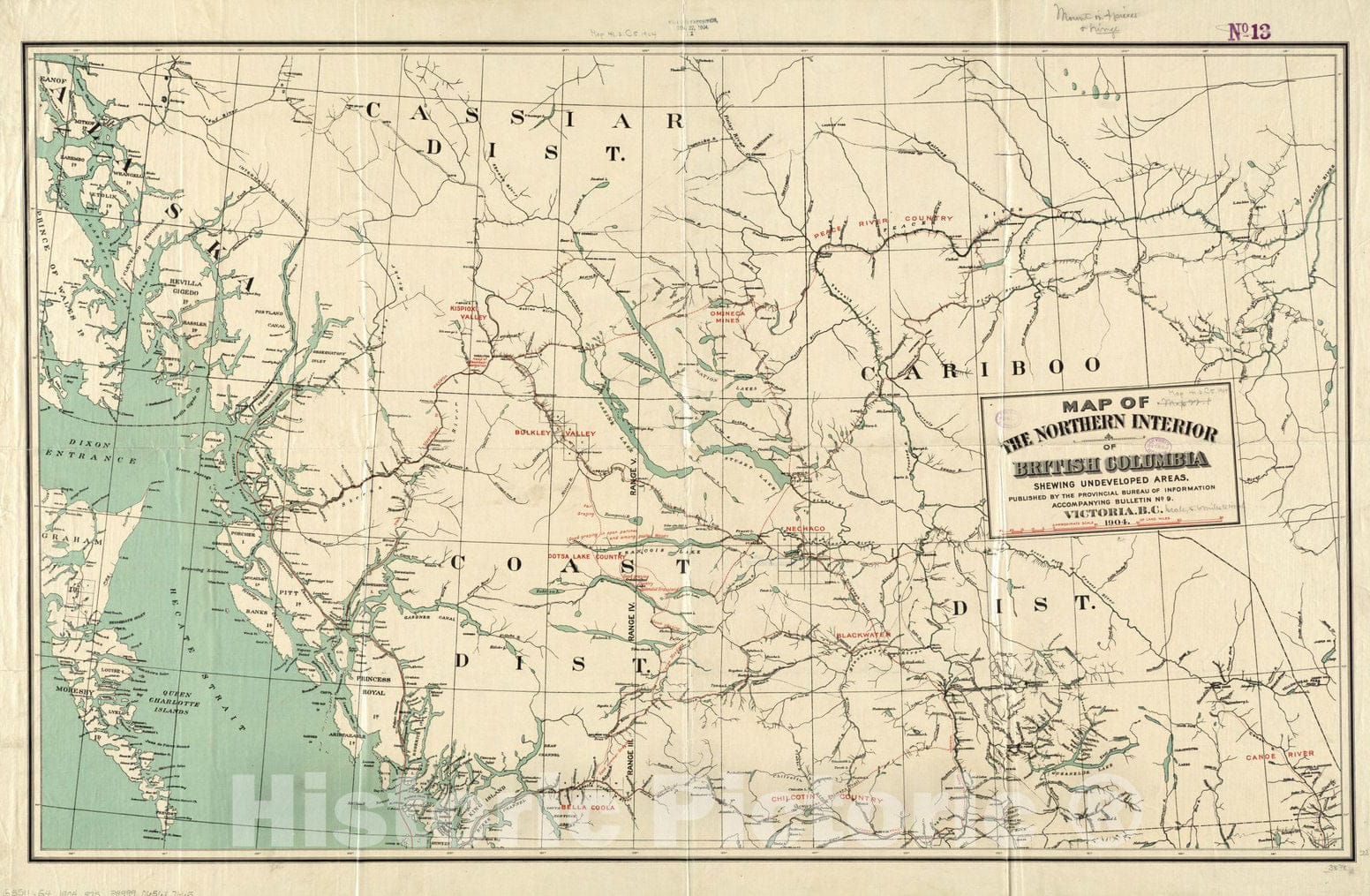 Historical Map, 1904 Map of The Northern Interior of British Columbia shewing undeveloped Areas, Vintage Wall Art