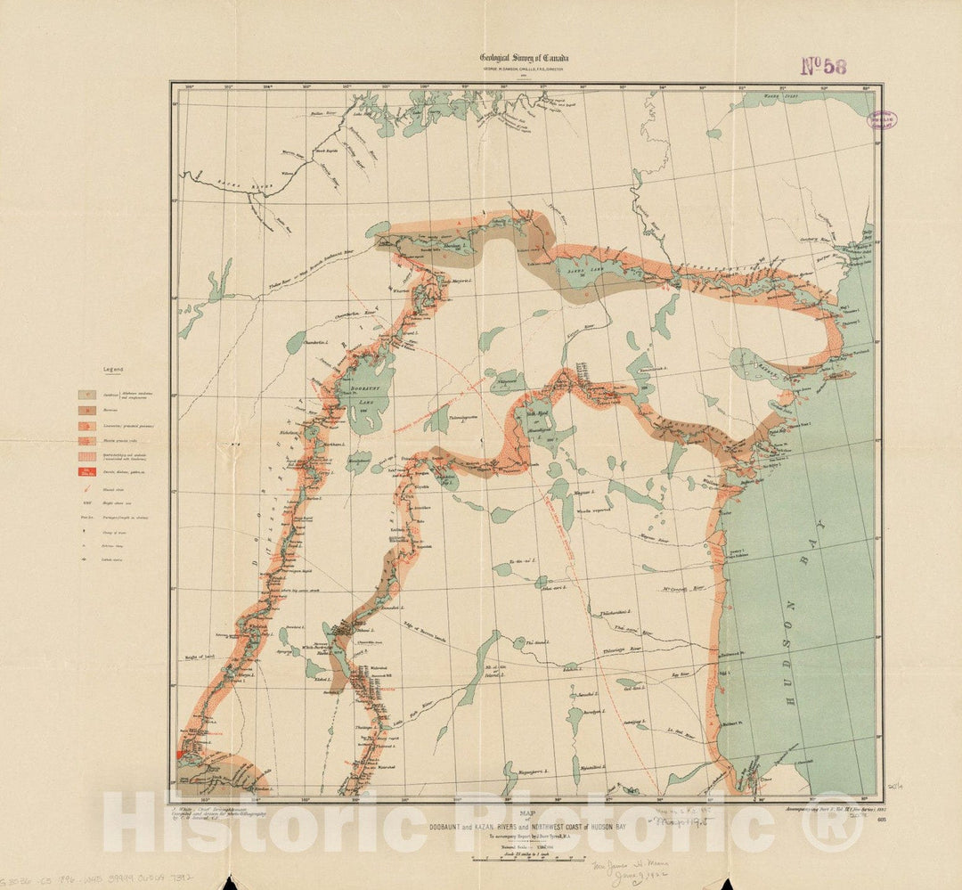 Historical Map, 1897 Map of Doobaunt and Kazan Rivers and Northwest Coast of Hudson Bay, Vintage Wall Art