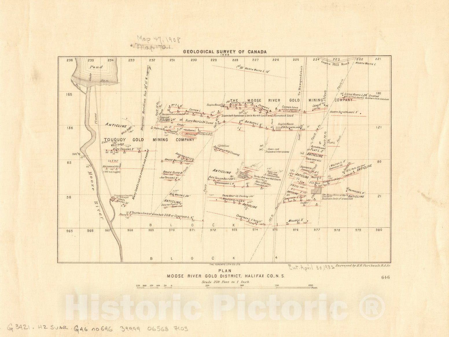 Historical Map, 1898 Plan Moose River gold district, Halifax Co, N.S, Vintage Wall Art