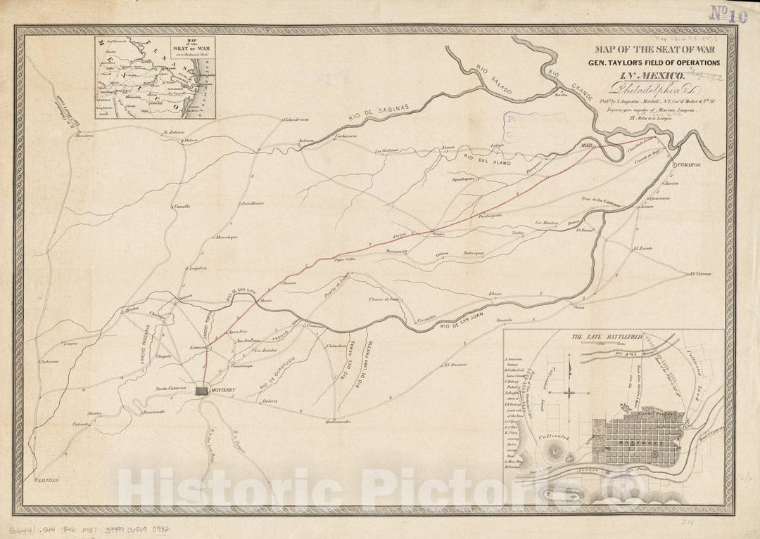 Historical Map, 1846 Map of The seat of war Gen Taylor's Field of Operations in Mexico, Vintage Wall Art