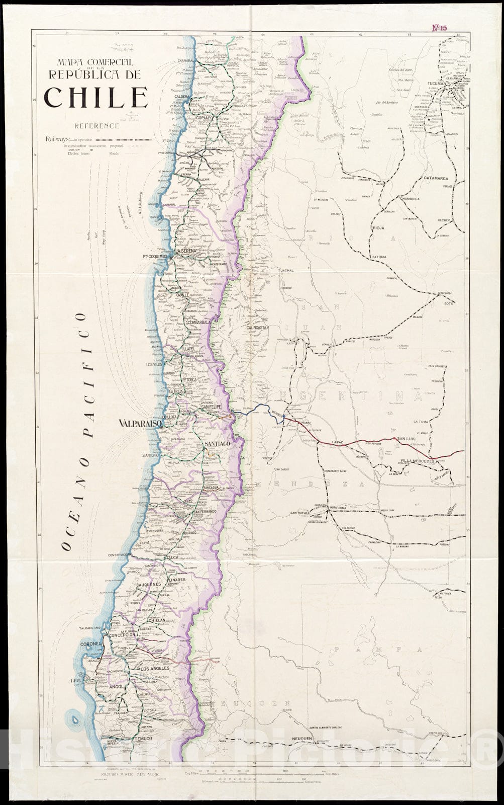 Historical Map, 1917 Mapa comercial de la RepuIblica de Chile, Vintage Wall Art