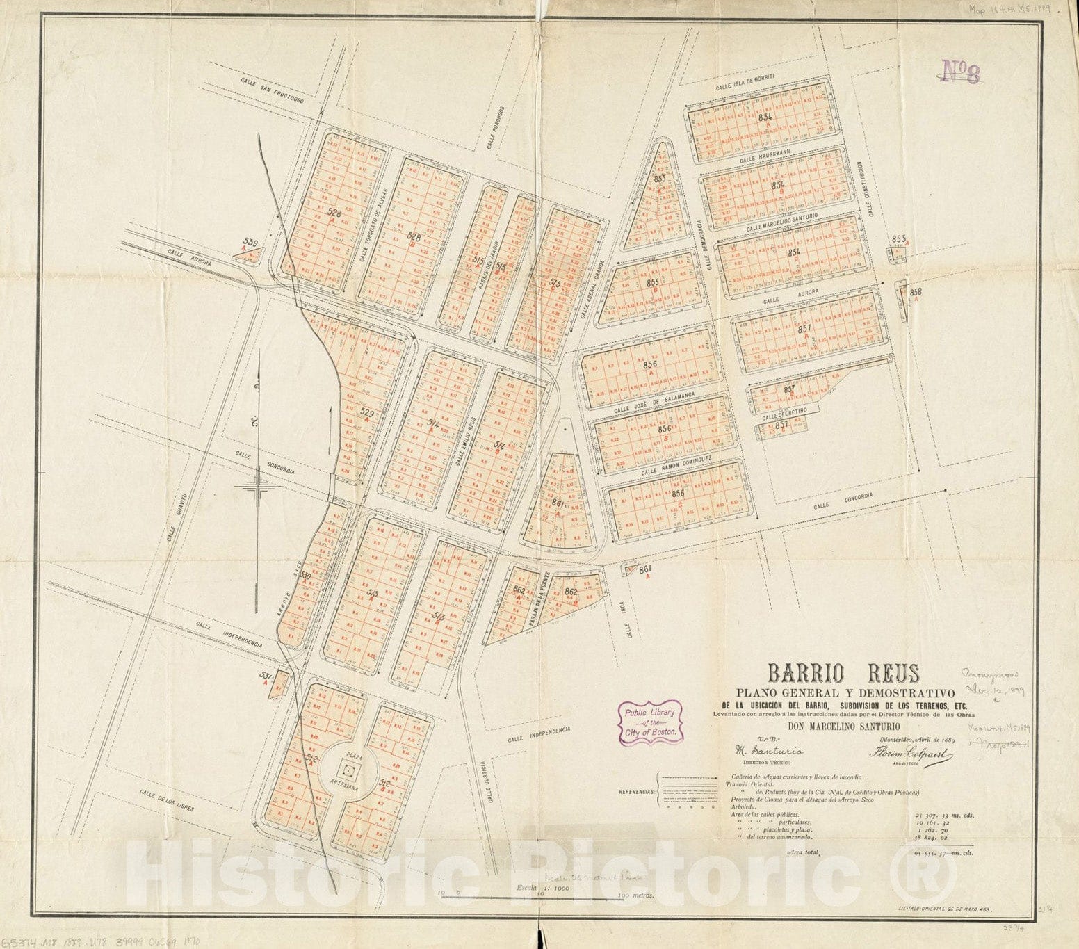 Historical Map, 1889 Barrio Reus Plano General y demostrativo de la ubicacion del Barrio, Subdivision de Los terrenos, etc, Vintage Wall Art