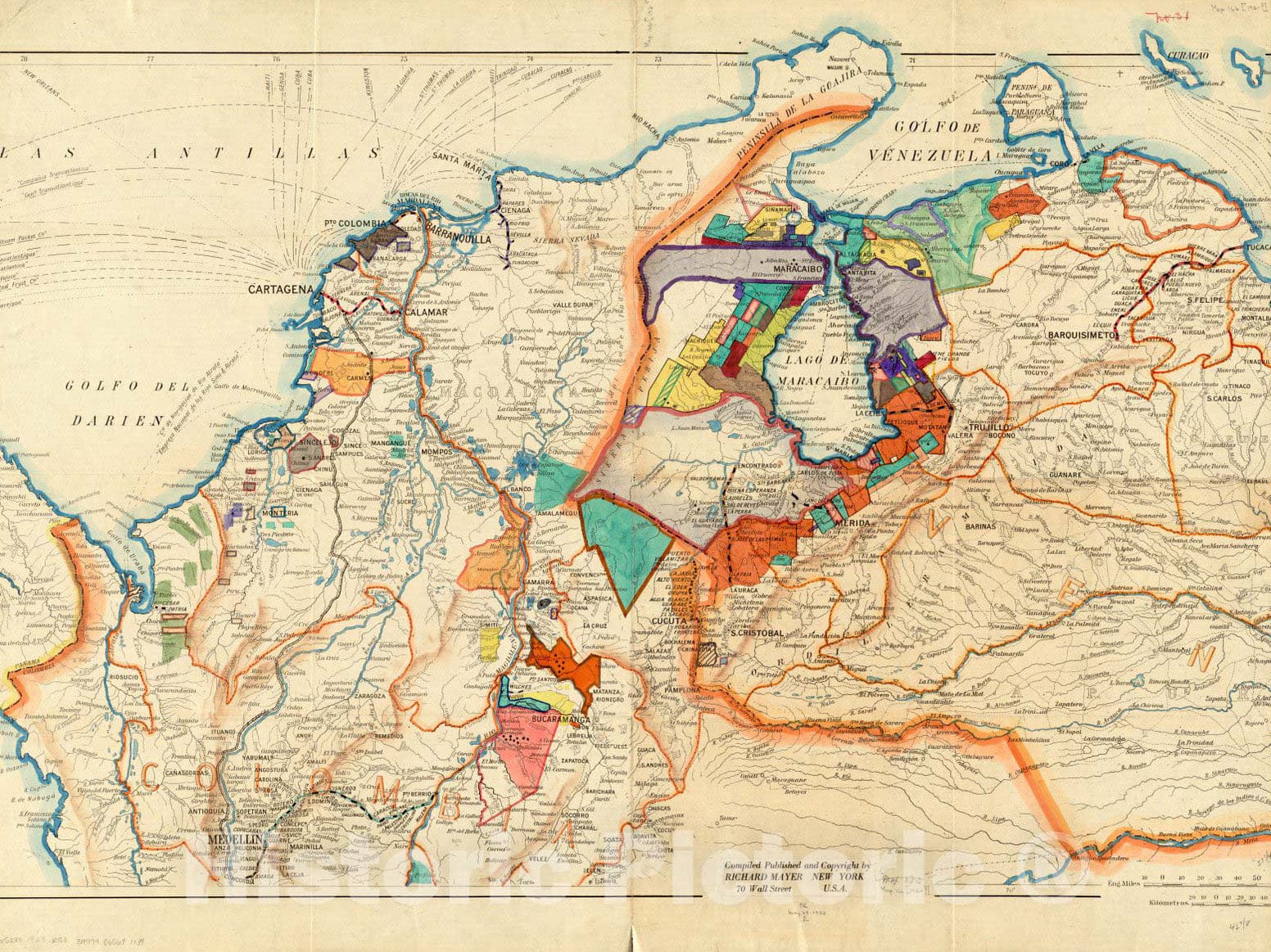 Historical Map, 1910-1923 [Map of parts of Venezuela and Colombia], Vintage Wall Art