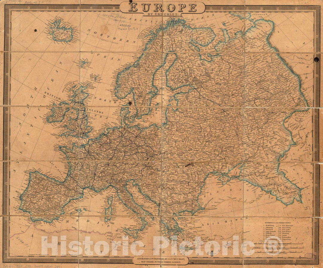 Historical Map, 1838 Europe, Vintage Wall Art