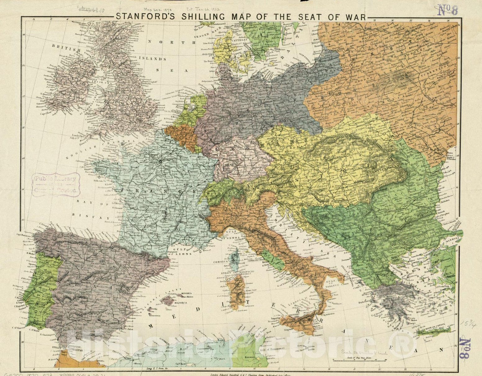 Historical Map, 1870 Stanford's shilling map of the seat of war, Vintage Wall Art