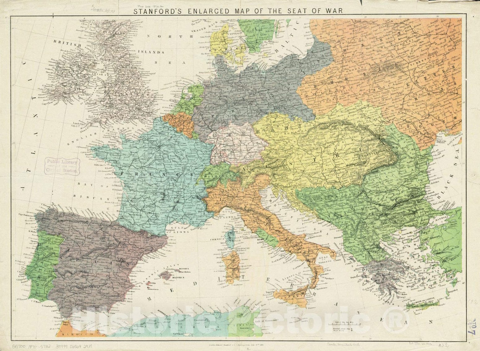 Historical Map, 1870 Stanford's enlarged map of the seat of war, Vintage Wall Art