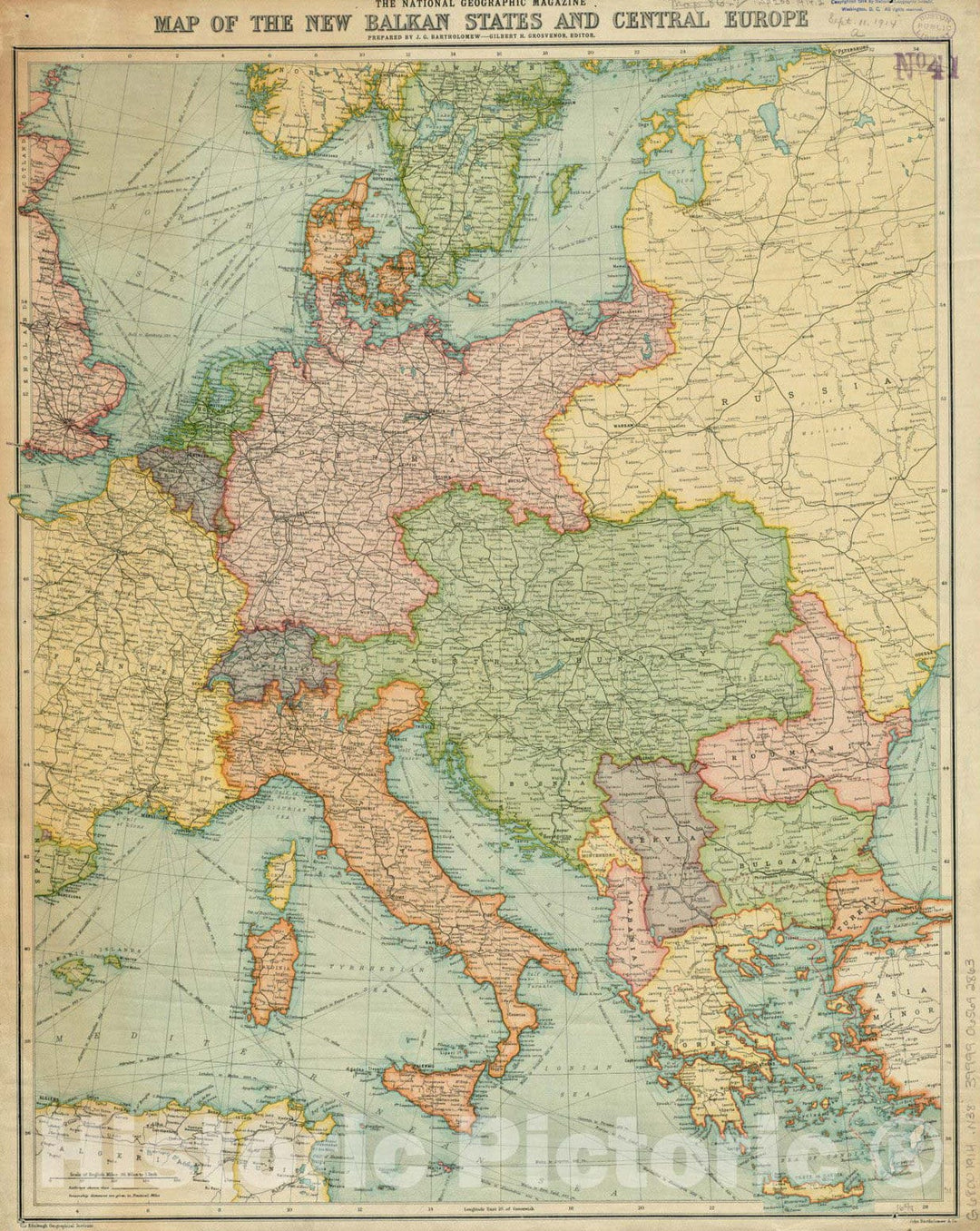 Historical Map, 1914 The National Geographic Magazine map of The New Balkan States and Central Europe, Vintage Wall Art