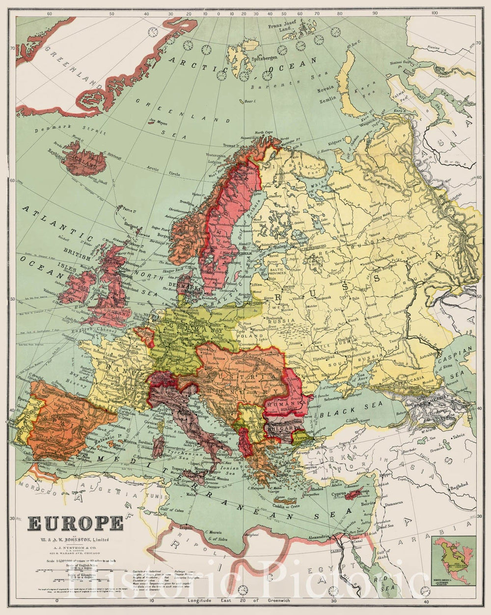 Historical Map, 1914 Europe, Vintage Wall Art