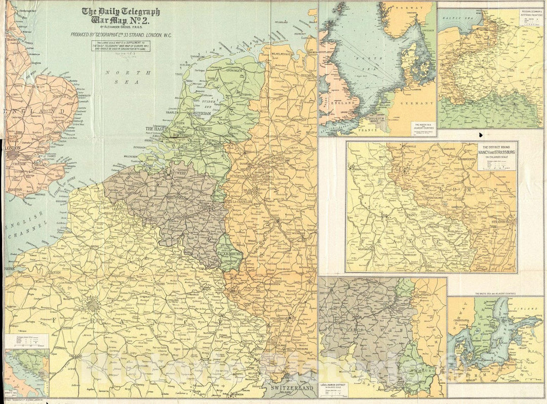 Historical Map, 1915 The Daily Telegraph war map no. 2, Vintage Wall Art