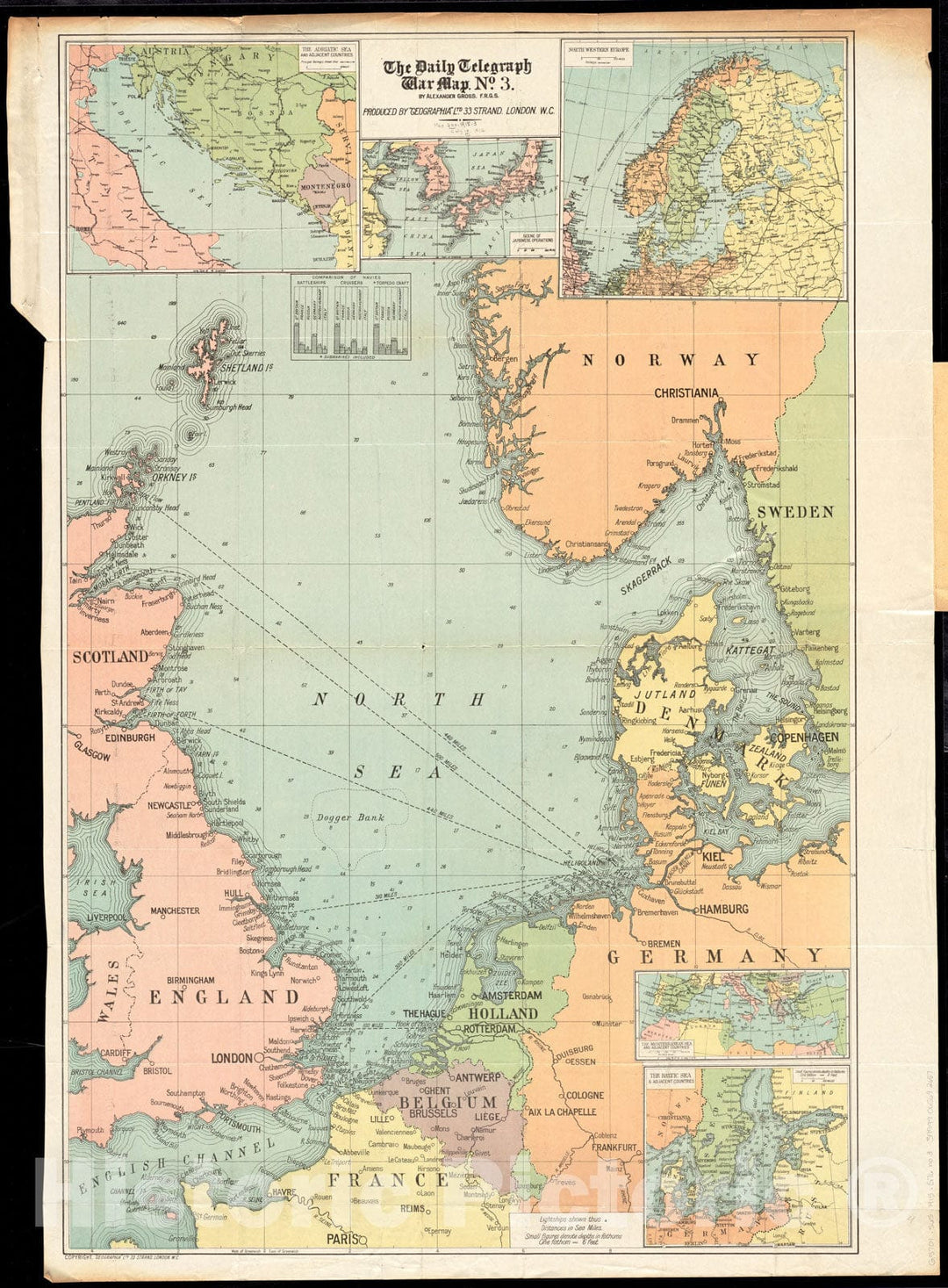 Historical Map, 1915 The Daily Telegraph war map no. 3, Vintage Wall Art