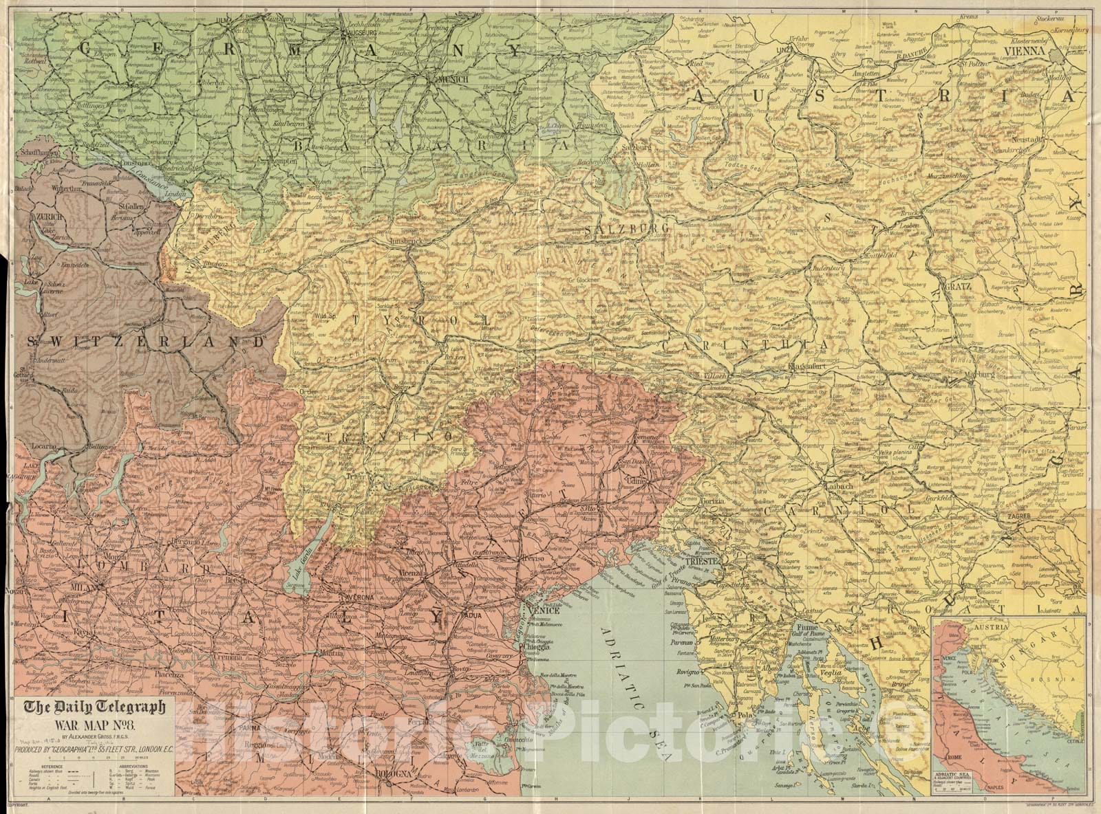 Historical Map, 1915 The Daily Telegraph war map no. 8, Vintage Wall Art