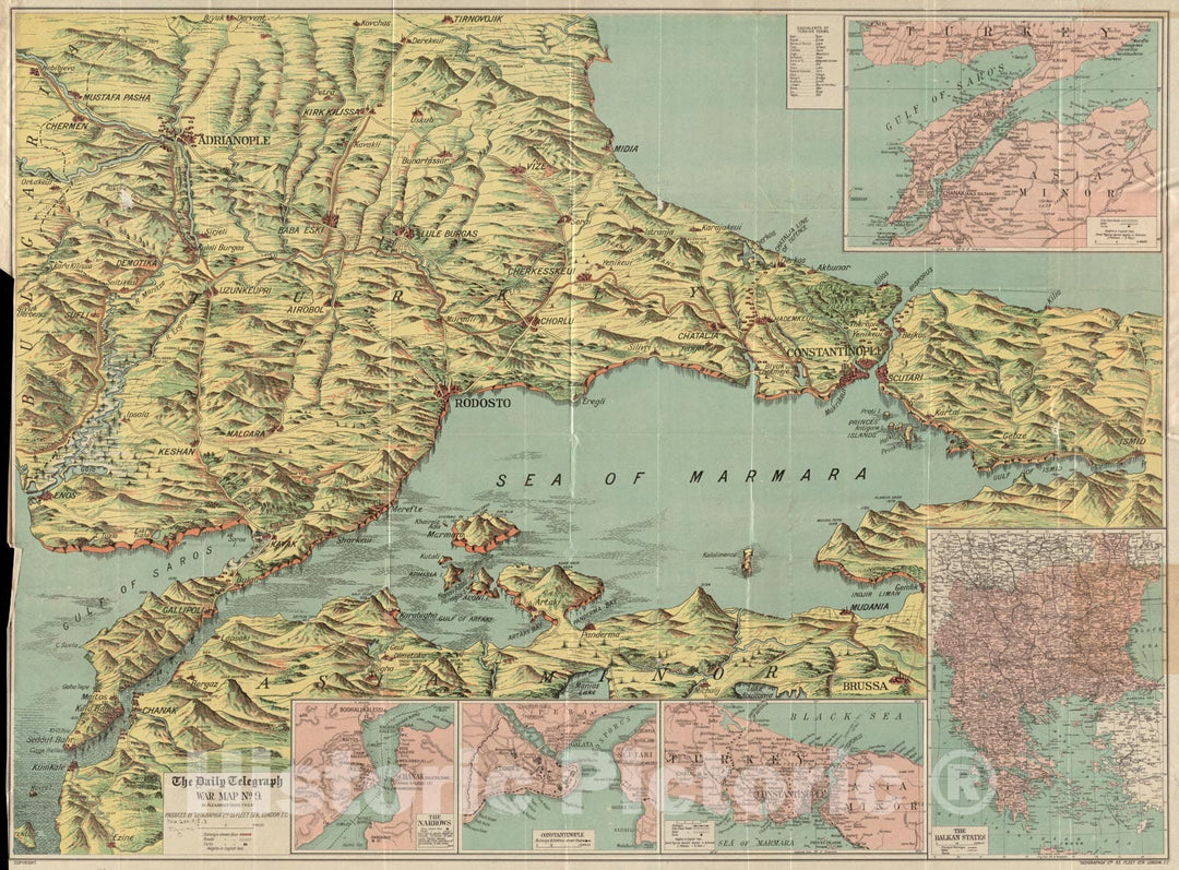 Historical Map, 1915 The Daily Telegraph war map no. 9, Vintage Wall Art