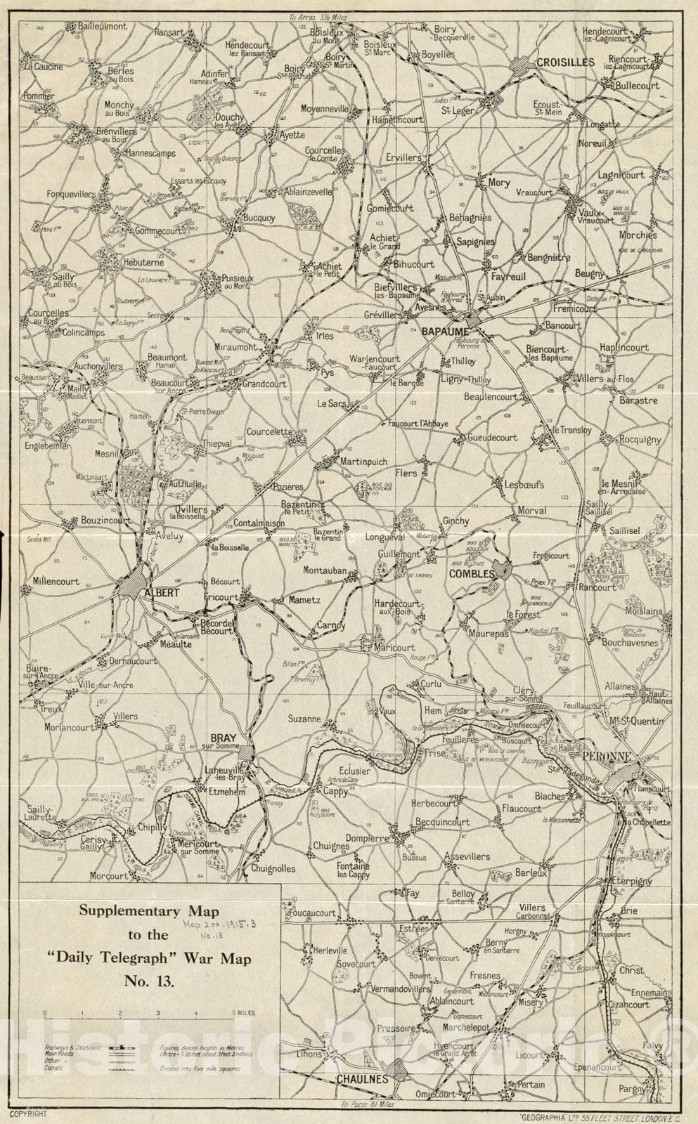 Historical Map, 1916 Supplementary map to The 'Daily Telegraph' war map no. 13, Vintage Wall Art