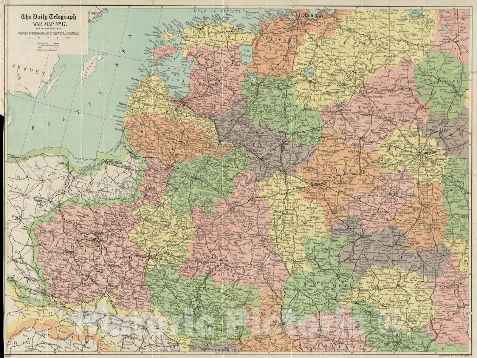 Historical Map, 1915 The Daily Telegraph war map no. 17, Vintage Wall Art