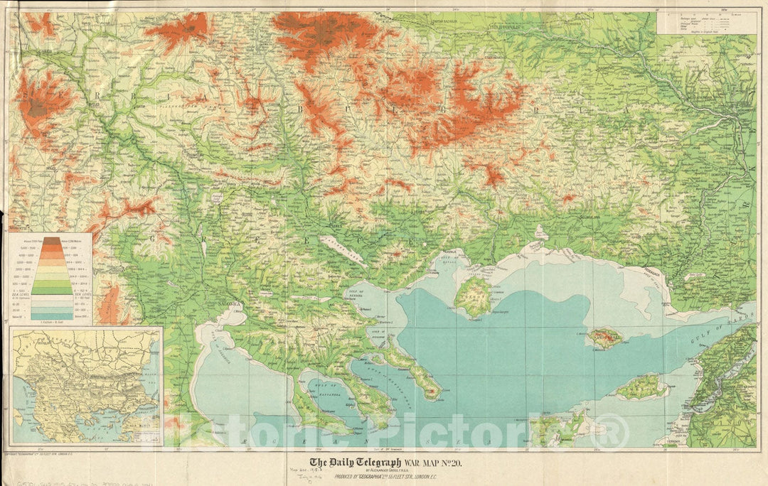 Historical Map, 1916 The Daily Telegraph war map no. 20, Vintage Wall Art