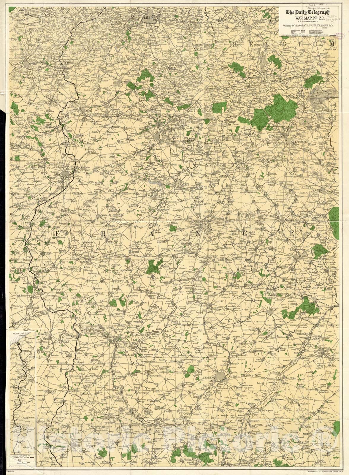 Historical Map, 1916 The Daily telegraph war map no. 22, Vintage Wall Art