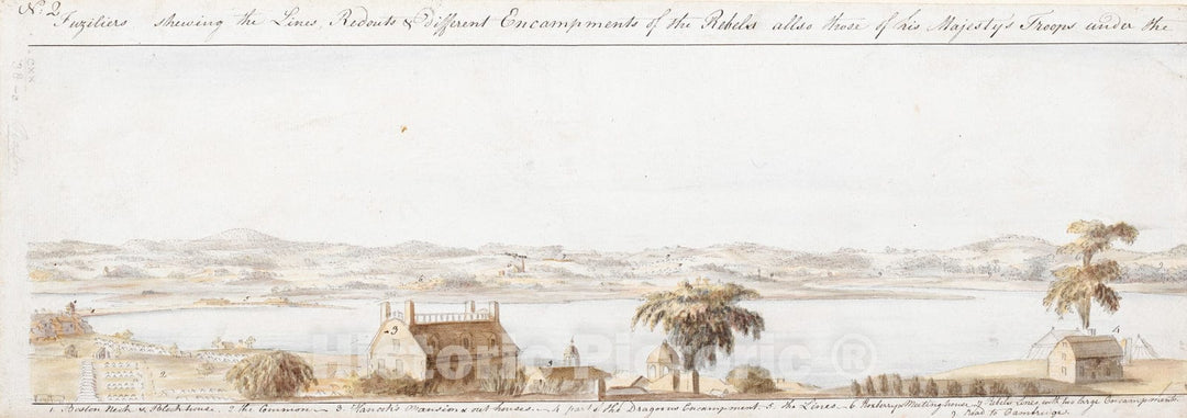 Historical Map, 1775 [View of The Country Round Boston Taken from Beacon Hill], Vintage Wall Art