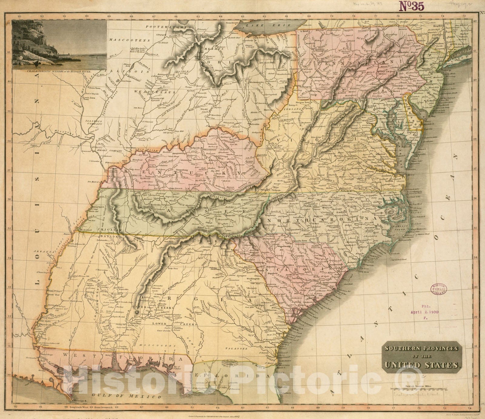 Historical Map, 1817 Southern Provinces of The United States, Vintage Wall Art