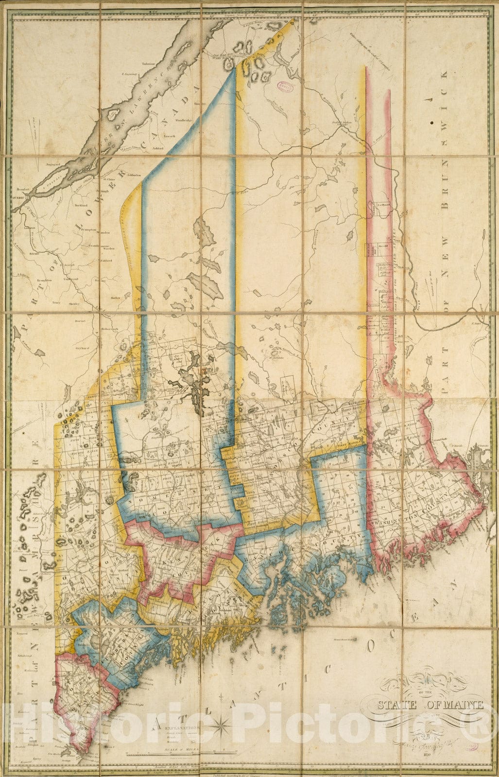 Historical Map, 1820 Map of The State of Maine, Vintage Wall Art