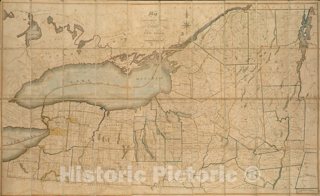 Historical Map, ca. 1812 Map of the northern part of the state of New York, Vintage Wall Art