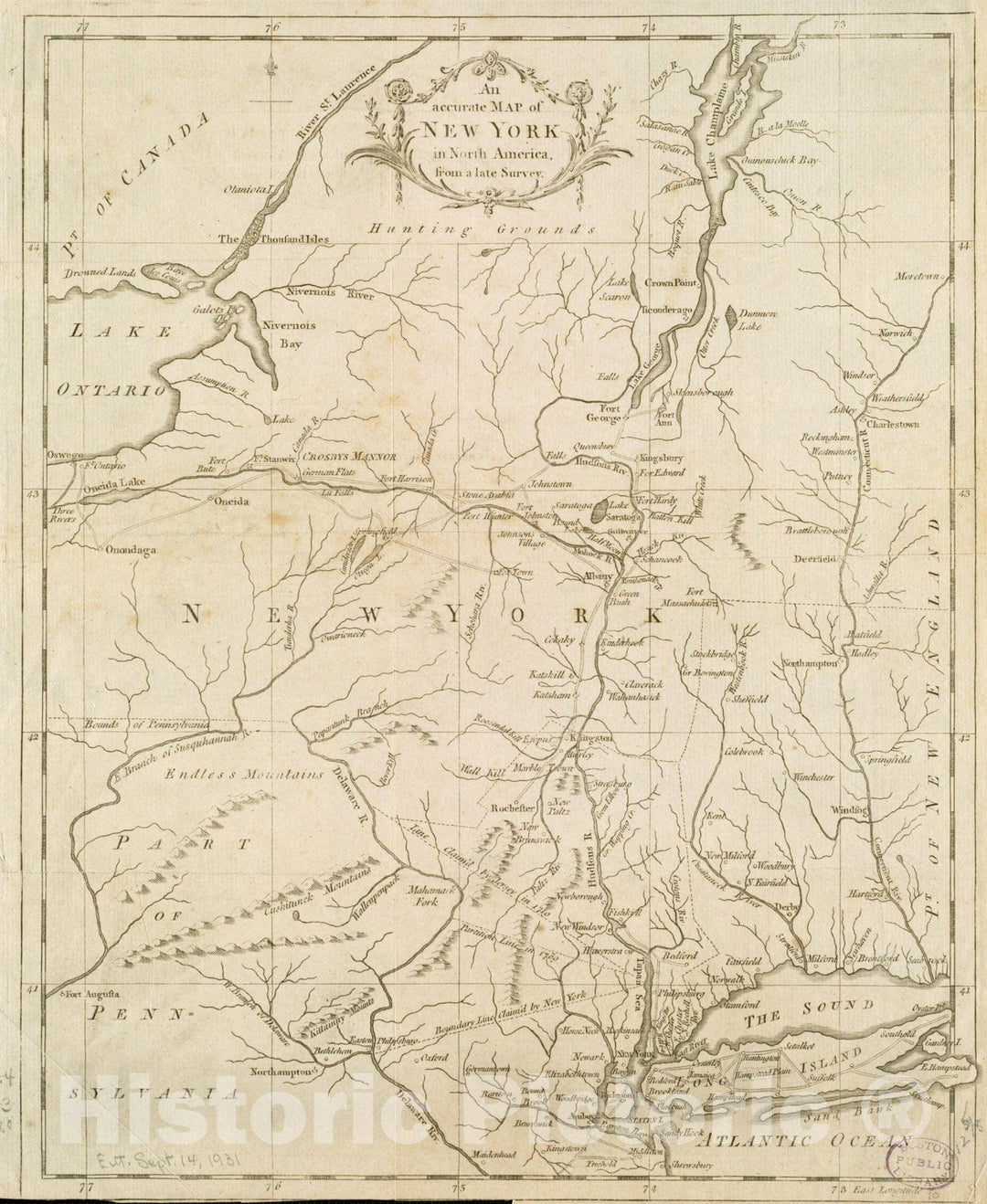 Historical Map, 1780 an Accurate map of New York in North America, from a Late Survey, Vintage Wall Art