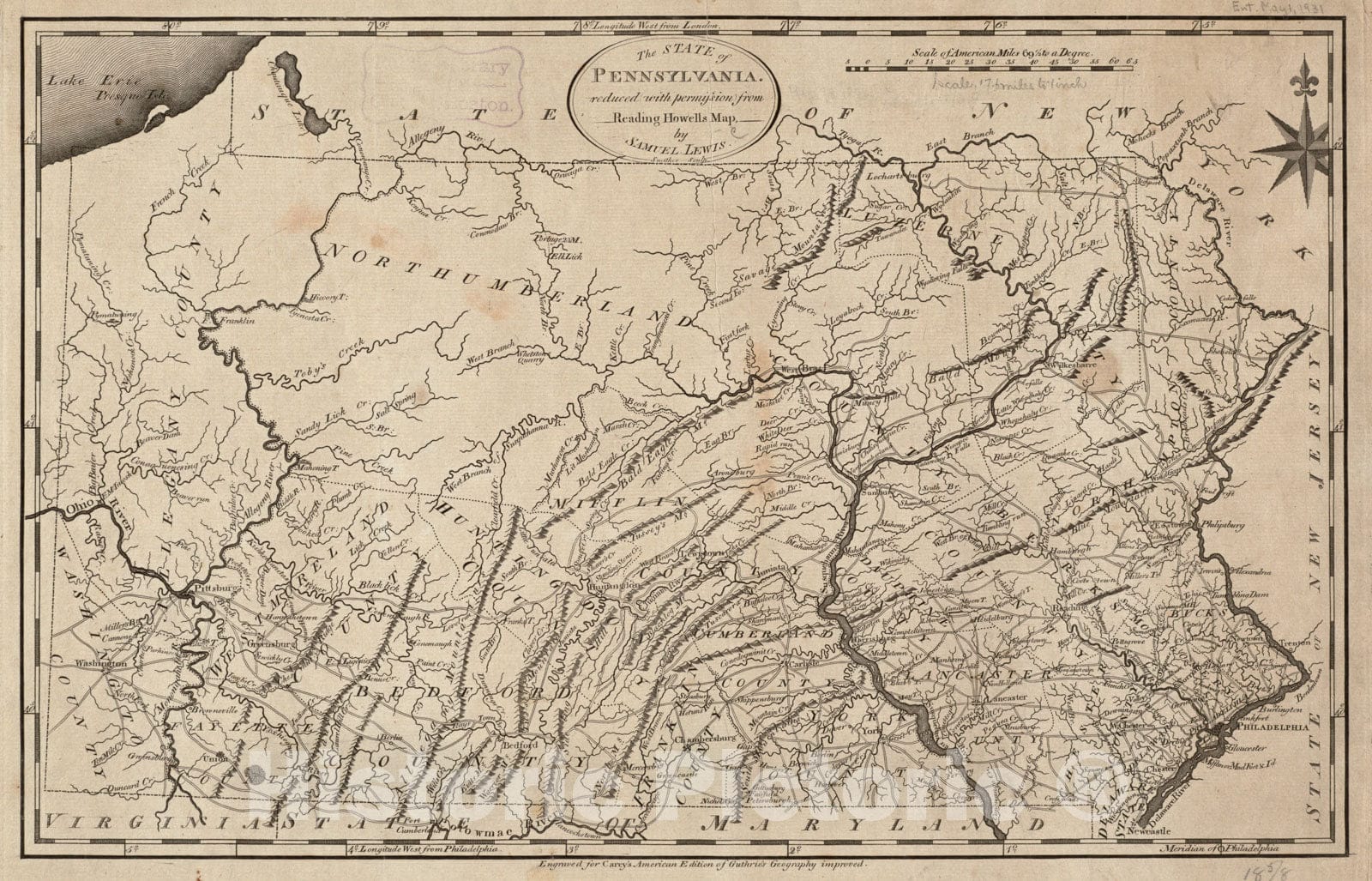 Historical Map, 1795 The State of Pennsylvania, Vintage Wall Art