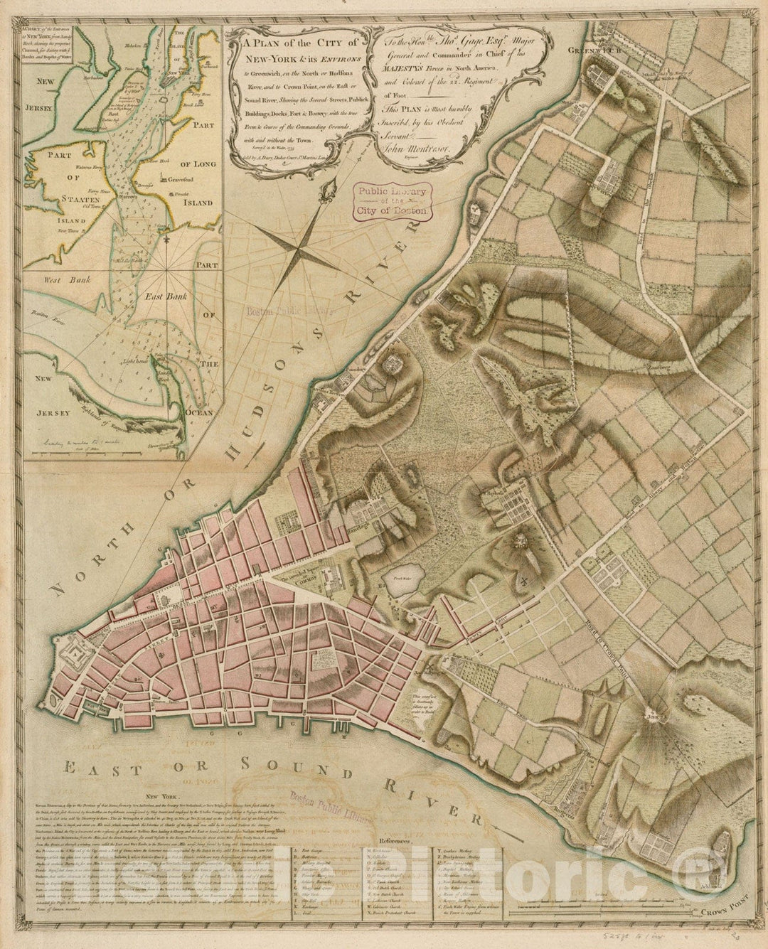 Historical Map, A Plan of The City of New-York & its Environs to Greenwich, on The North or Hudsons River, and to Crown Point, on The East or Sound River, Vintage Wall Art