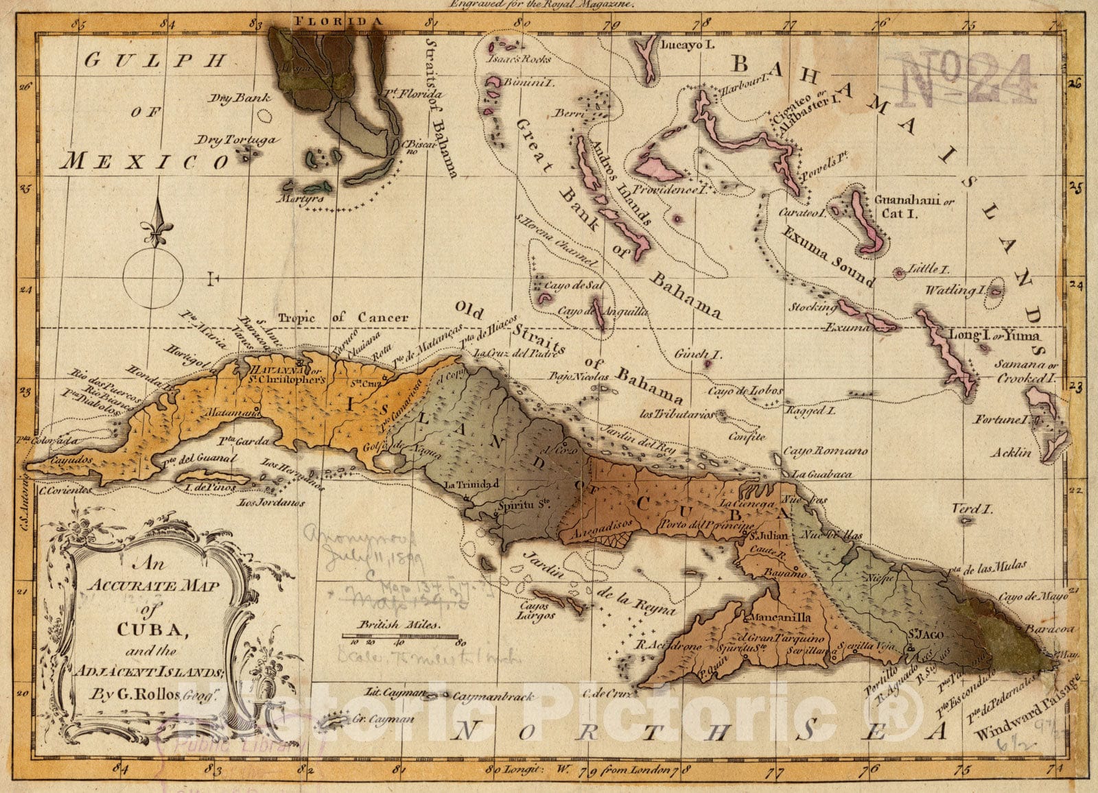 Historical Map, 1762 an Accurate map of Cuba, and The Adjacent Islands, Vintage Wall Art