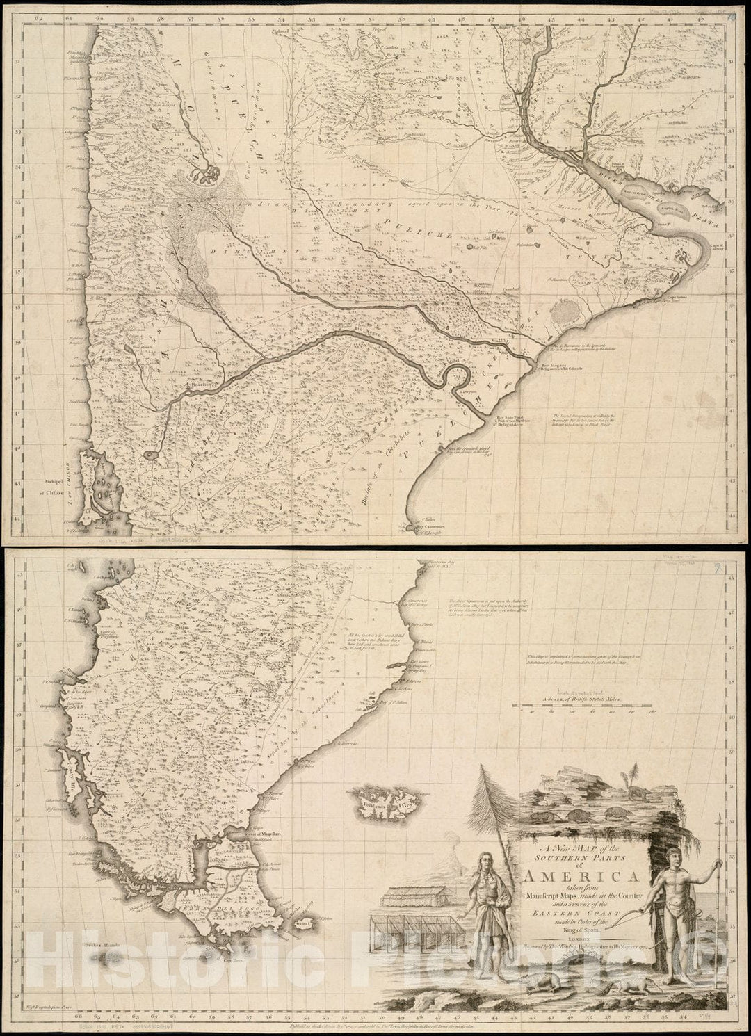 Historical Map, 1772 Southern Parts of America Taken from Manuscript maps Made in The Country and a Survey of The Eastern Coast maode by The Order of The King of Spain, Vintage Wall Art