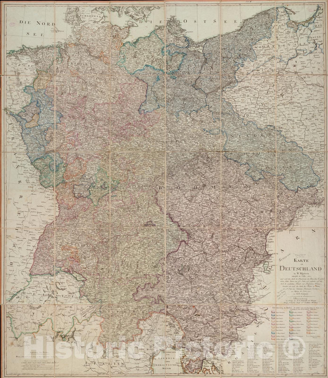 Historical Map, 1808 Karte von Deutschland : in IV BlaIË†ttern entworfen im Jahre 1805, und nach den, durch die Bundesacte der Reinschen ConfoIË†deration, datirt Paris vom 1. 1806, Vintage Wall Art