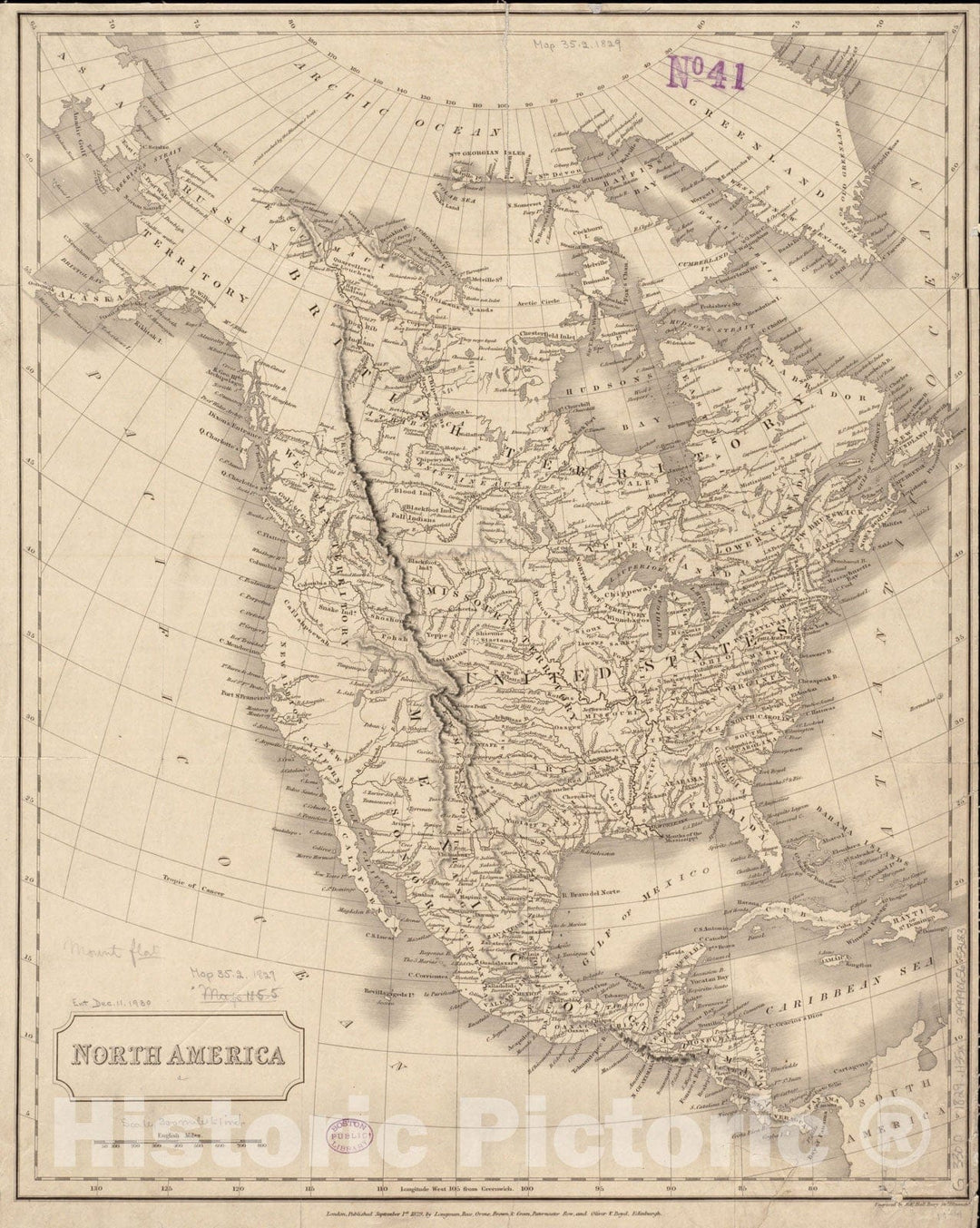 Historical Map, 1829 North America, Vintage Wall Art