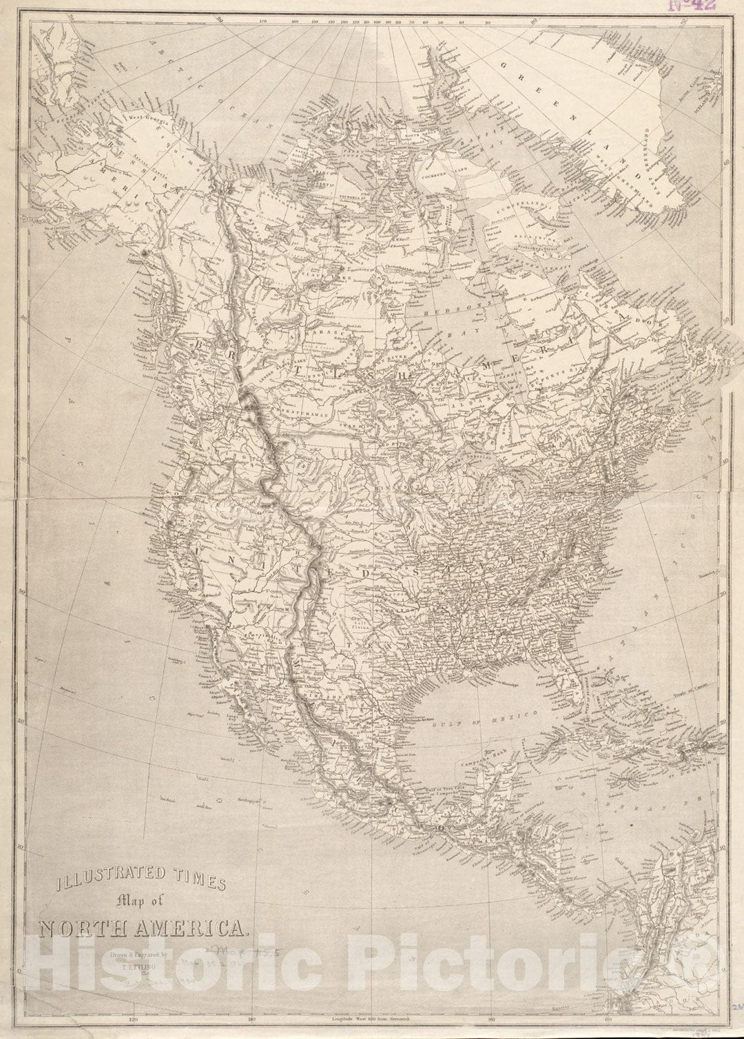 Historical Map, 1861 Illustrated Times map of North America, Vintage Wall Art